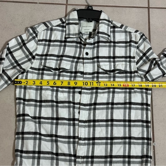 American Eagle Men Black/White Plaid Button Flannel Shirt Super Soft Size XS - Picture 7 of 7